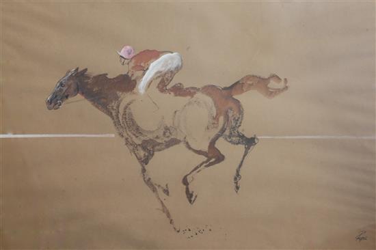 William Papas (1927-2000) Racehorse with jockey up 69 x 99cm